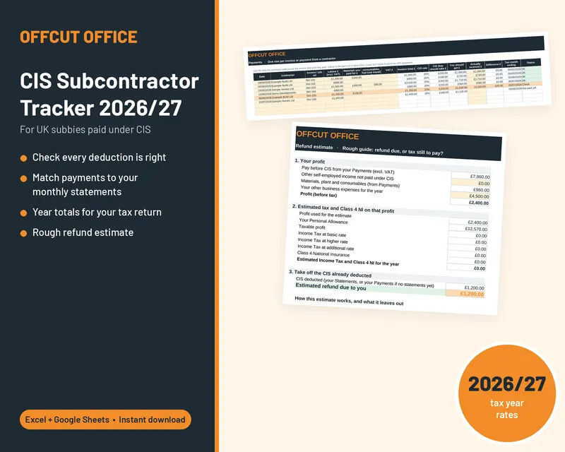 CIS Subcontractor Tracker 2026/27: payments and monthly statement sheets