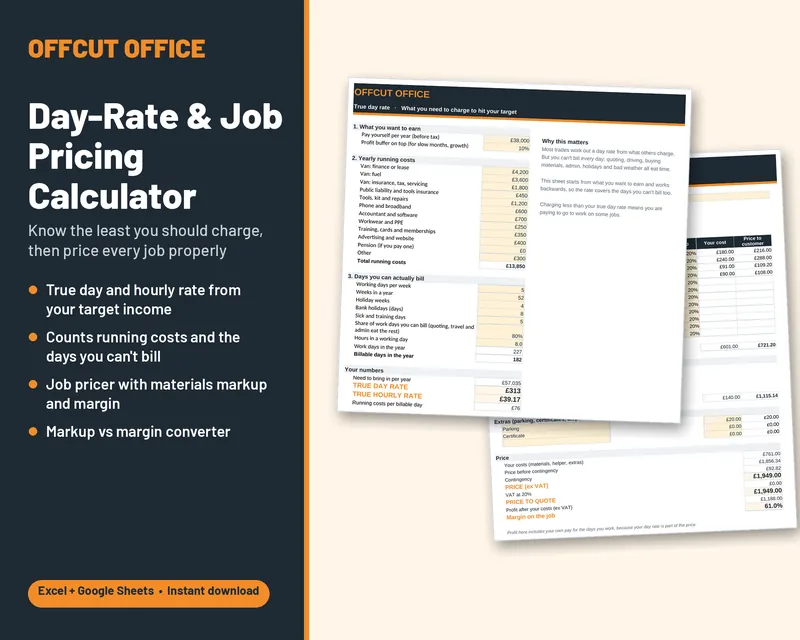 Day-Rate and Job Pricing Calculator: day rate and job pricer sheets