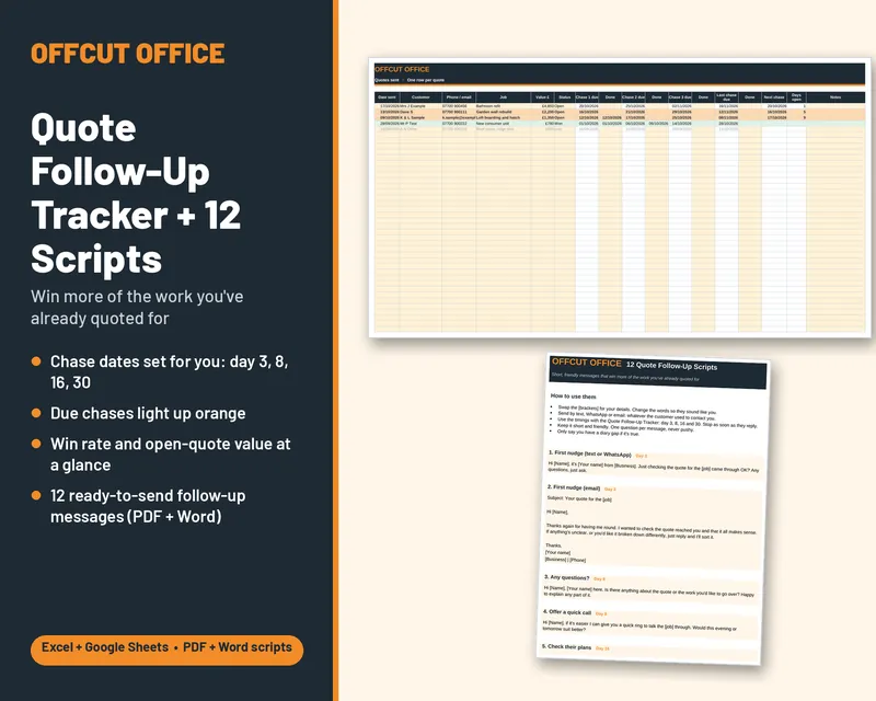 Quote Follow-Up Tracker: list of quotes with chase dates